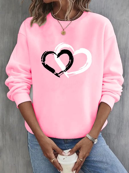 

Heart/Cordate Crew Neck Casual Sweatshirt, Pink, Sweatshirts & Hoodies