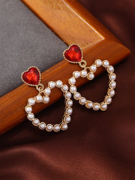 

Imitation Ruby and Rhinestone Heart Stud Earrings, As picture, Earrings