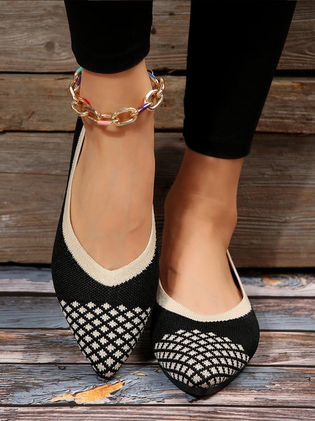 

Contrast Color Comfortable Pointed Toe Flying Woven Flats, Black, Flats