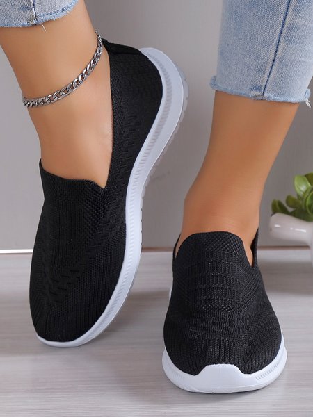 

Women Minimalist Casual Slip On Breathable Flyknit Sneakers, Black, Flats & Loafers