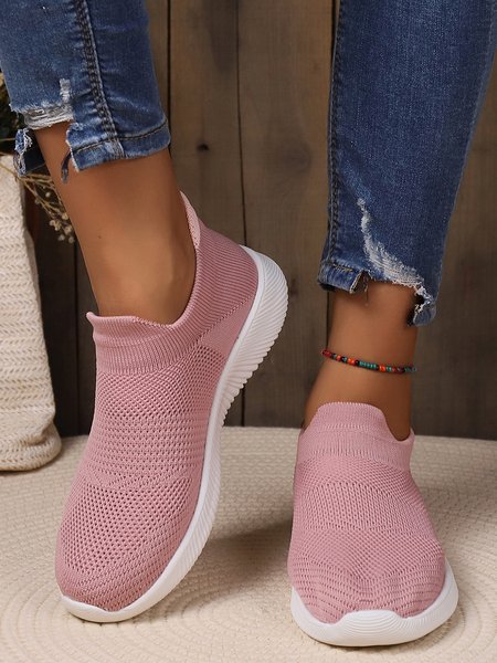 

Solid Color Shock Absorbing Flyknit Sneakers, Pink, Sneakers