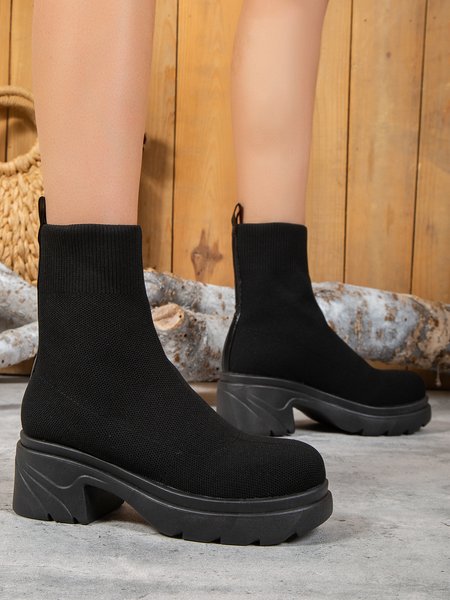 

High Elasticity and Comfort Fly-knit Uppers Thick-soled Height-increasing Socks Boots, Black, Boots