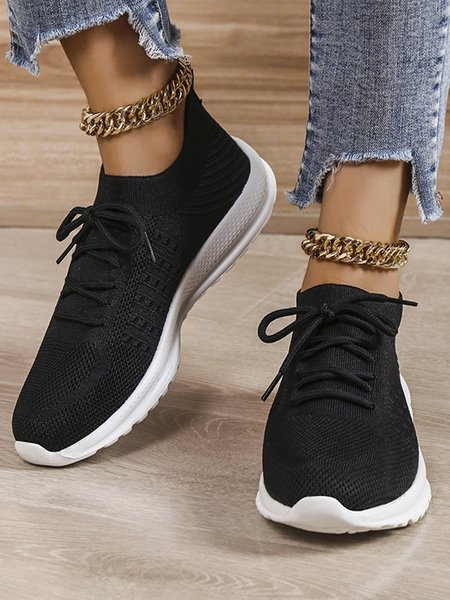 

Solid Color Shock-absorbing High-elastic Flying Woven Sneakers, Black, Sneakers