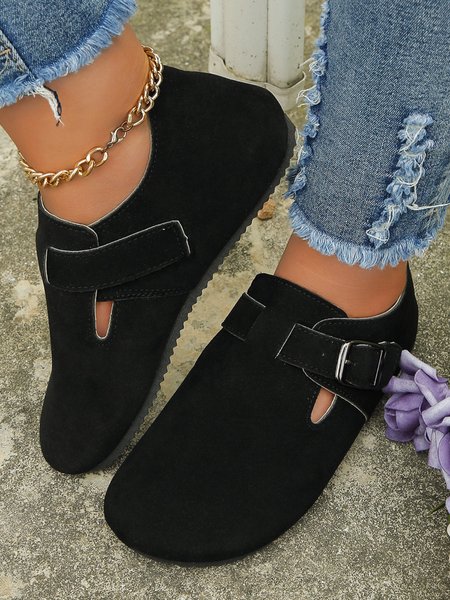 

Vintage Buckle Comfy Shoes, Black, Flats
