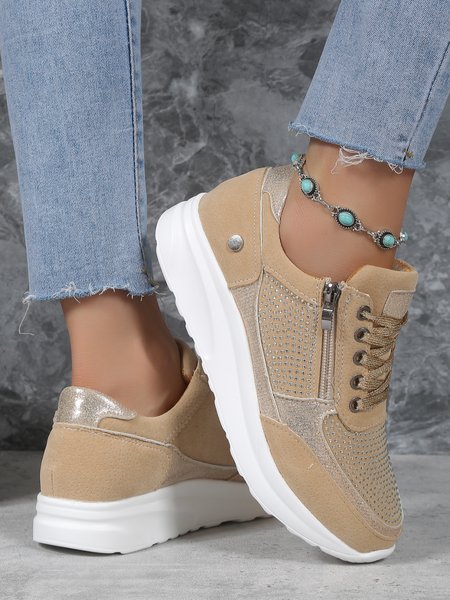 

Rhinestone Soft Casual Sneakers, Khaki, Sneakers