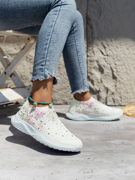 

Floral Watercolor Rhinestone Shock Absorbing Flyknit Sneakers, Pink, Sneakers