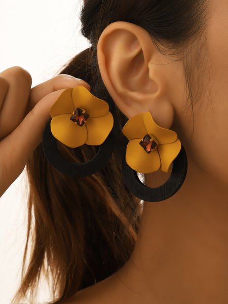 Elegant Floral Crystal Stud Earrings, Yellow, Earrings