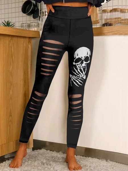 

Women's 3D Printing Skull Casual Loose Cotton-Blend 3D Printing Legging, Black, Leggings