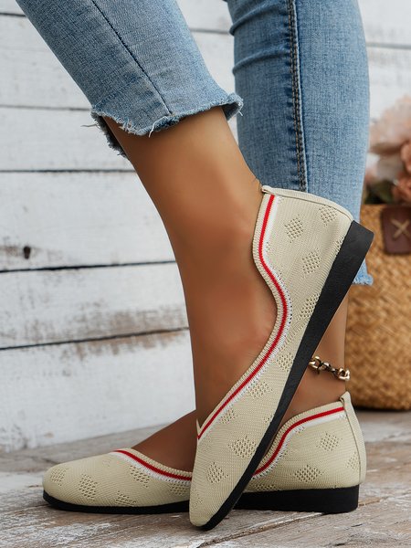 

Casual Irregular Striped Breathable Mesh Fabric Shallow Shoes, Beige, Flats
