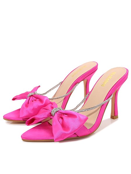 

Barbie Pink Bow Knot Rhinestone Strap Sexy Stiletto Sandals, Rose red, Heels