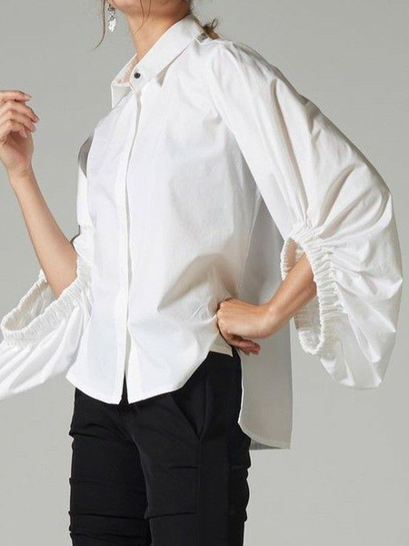

Urban Loose Shirt Collar Three Quarter sleeve Blouse, White, Blouses and Shirts