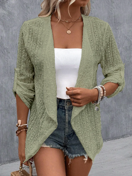

Plain Hollow Out Casual Jacket, Green, Cardigans