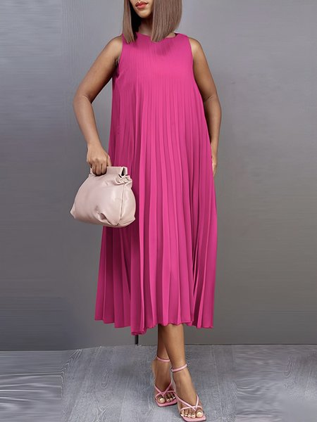 

Daily Elegant Crew Neck Regular Fit Dress, Rose red, Midi Dresses