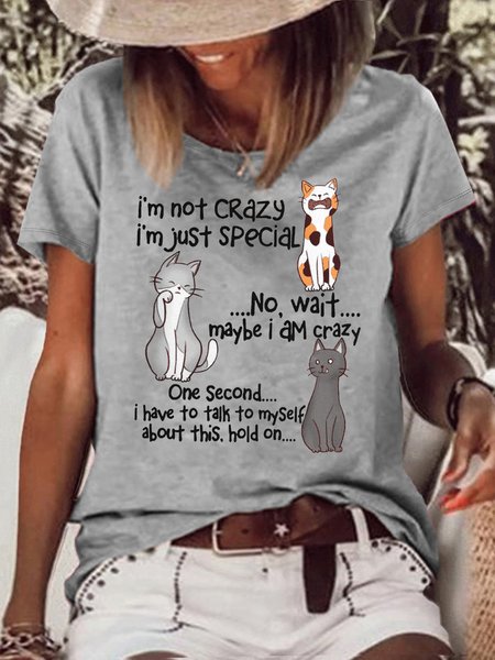 

Women's Casual I'm Not Crazy I'm Just Special Funny Cats Crew Neck T-Shirt, Gray, T-shirts