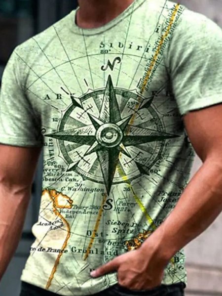 

Men's Compass Graphic Round Neck Stretch Fit Short Sleeve T-Shirt, Green, T-shirts