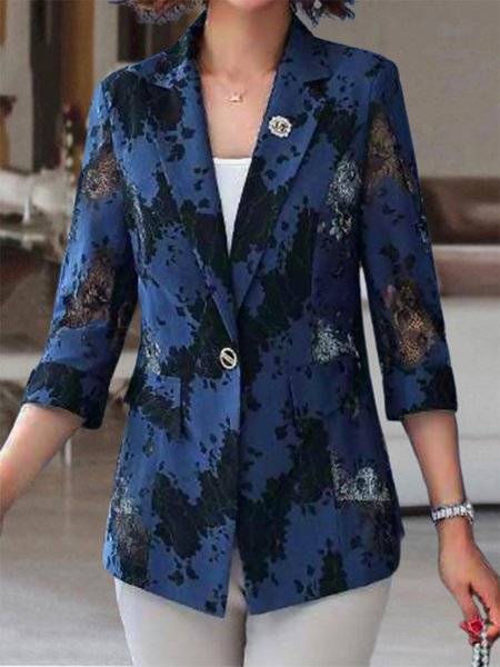 

Buckle Lace Lapel Collar Casual Blazer, Navyblue, Blazers