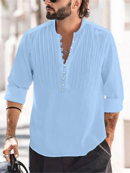 

Casual V Neck Plain Shirt, Light blue, Shirts ＆ Blouse
