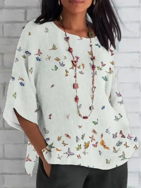 

Casual Butterfly Crew Neck Shirt, White, Shirts & Blouses