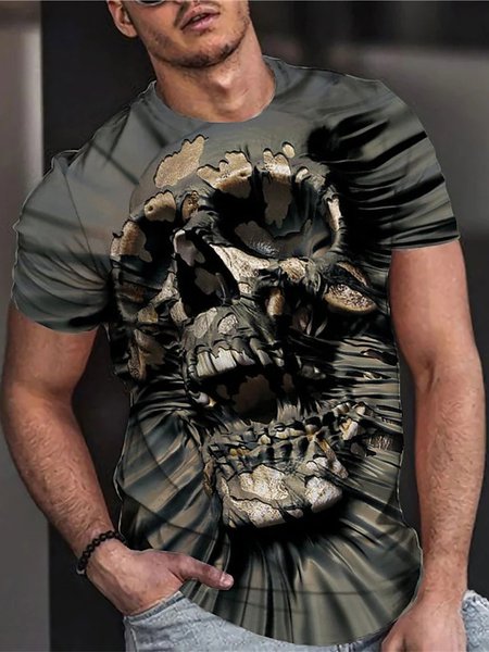 

Men's Street Casual Skull Pattern Round Neck Short Sleeve T-Shirt Daily Clothing, Brown, T-Shirts