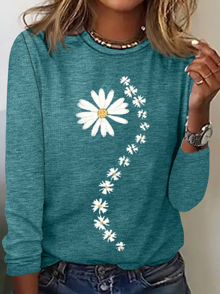 

Women's Simple Cotton-Blend Daisy Regular Fit Shirt, Green, Long sleeves