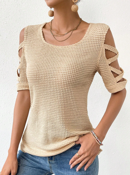 

Crew Neck Casual Plain T-Shirt, Khaki, T-Shirts