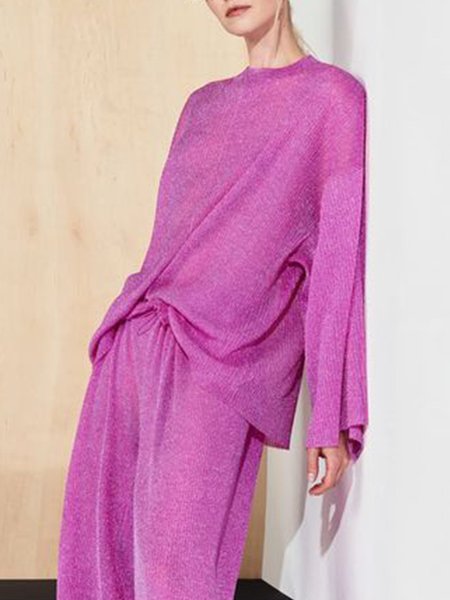 

Long sleeve Urban Crew Neck Plain Sweater, Pink, Pullovers