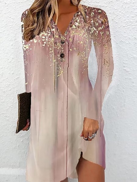 

V Neck Gradient Pattern Loose Casual Dress, Pink, Dresses