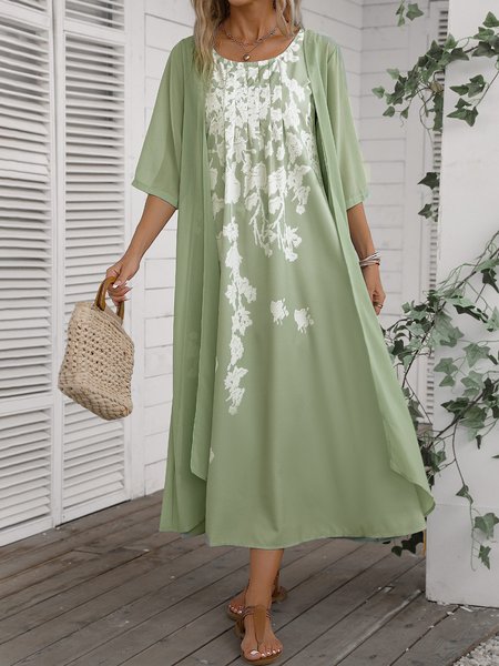 

Casual Crew Neck Loose Two-Piece Set, Green, Suit Set