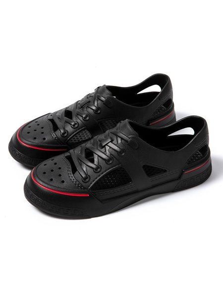 

Casual Hollow out Waterproof Beach Shoes, Black-red, Sneakers
