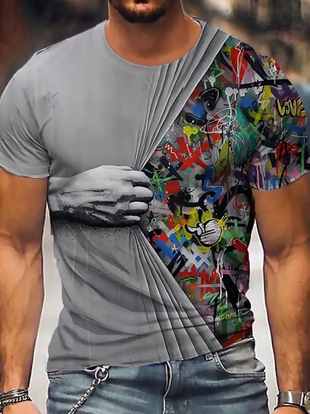 

Men's Casual Alphabet Pattern Round Neck Stretch Fit Short Sleeve T-Shirt, Gray, T-Shirts
