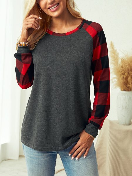 

Crew Neck Casual Cotton-Blend Shirt, Gray, Long sleeves