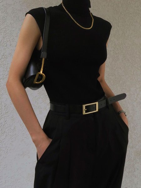 

Daily Plain Urban Basic Simple Turtleneck Sweater, Black, Pullovers