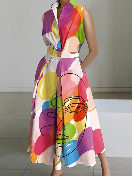 

Urban Regular Fit Abstract Shirt Dress, As picture, Midi Dresses