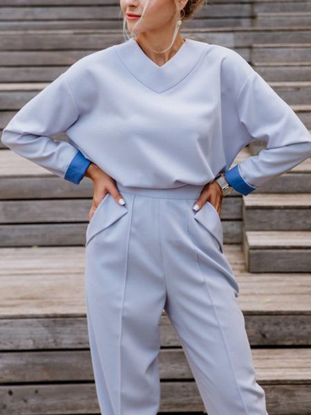 

Long sleeve Loose Urban V Neck Sweatshirt, Blue, Hoodies and Sweatshirts