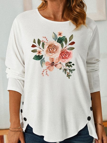 

Women's Vintage Flower Print Casual Shirt, White, Long sleeves