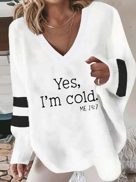 

Plus size Loose Sentence Casual V Neck Sweatshirt, White, Sweatshirts