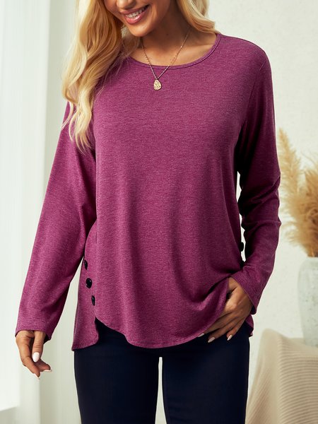 

Casual Regular Fit Cotton-Blend Crew Neck Shirt, Burgundy, Long sleeves