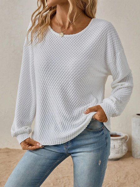 

Loose Casual Plain Crew Neck Shirt, White, Shirts & Blouses
