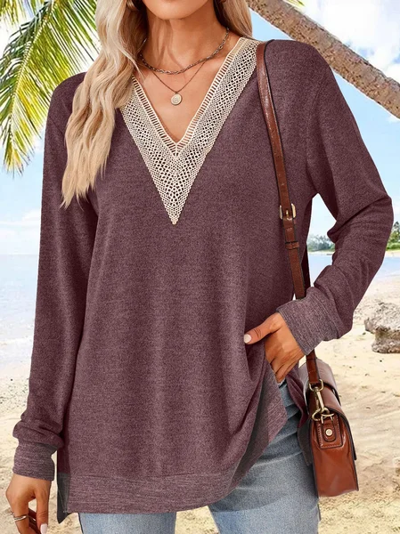 

Loose Casual V Neck Jersey Shirt, Fuchsia, Blouses & Shirts