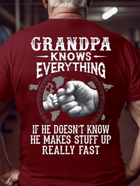 

Men's grandpa knows everything Letters Casual T-Shirt, Red, T-shirts