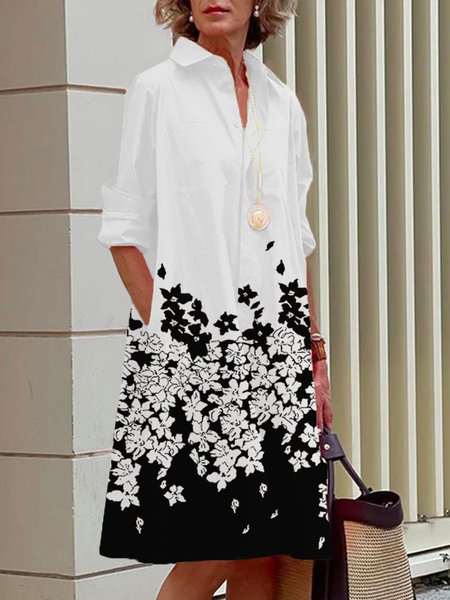 

Plus Size Urban Regular Fit Shirt Collar Dress, White, Plus Dresses
