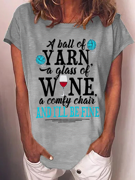 

Women's A Ball Of Yarn Love To Knit Casual Crew Neck T-Shirt, Gray, T-shirts