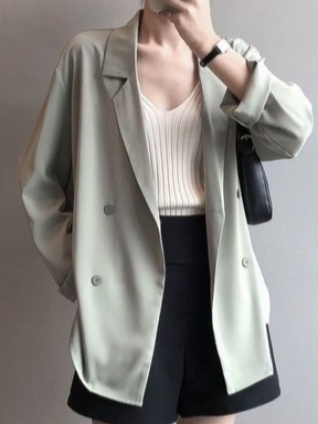 

Plain Buckle Long Sleeve Casual Blazer, Aqua, Blazers
