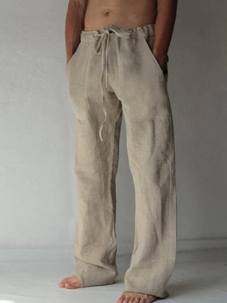 

Plain Loose Casual Pants, Apricot, Pants