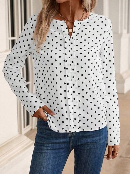 

Loose Polka Dots V Neck Casual Shirt, White, Shirts & Blouses