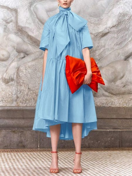 

Plain Elegant Loose Midi Dress With No Belt, Blue, Maxi Dresses