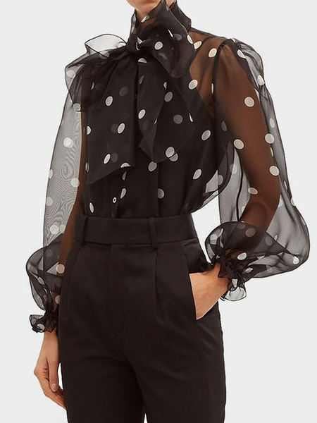 

Loose Ultra lightweight Long sleeve Elegant Blouse, Black, Blouses and Shirts