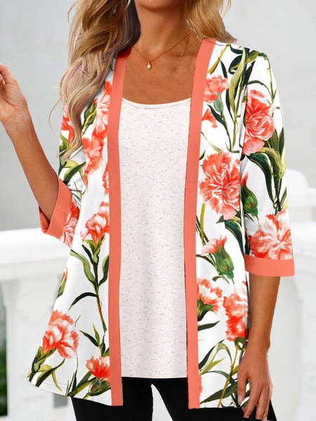 

Casual Floral Crew Neck Regular Fit Two-Piece Set, Orange, Suit Set