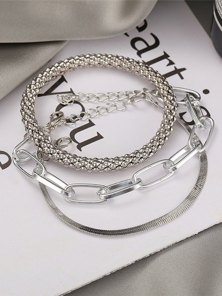 

Creative retro 3-piece metal bracelet set, Silver, Bracelets & Anklets