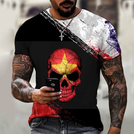 

Men's Casual Street Skull Gradient Round Neck Short Sleeve T-Shirt, Color6, T-Shirts